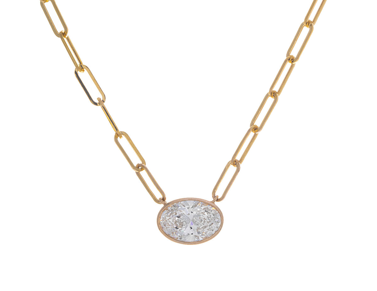 1 1/2ct. Oval Cut Newborn Lab Created Diamond Bezel Pendant in 14K Yellow Gold