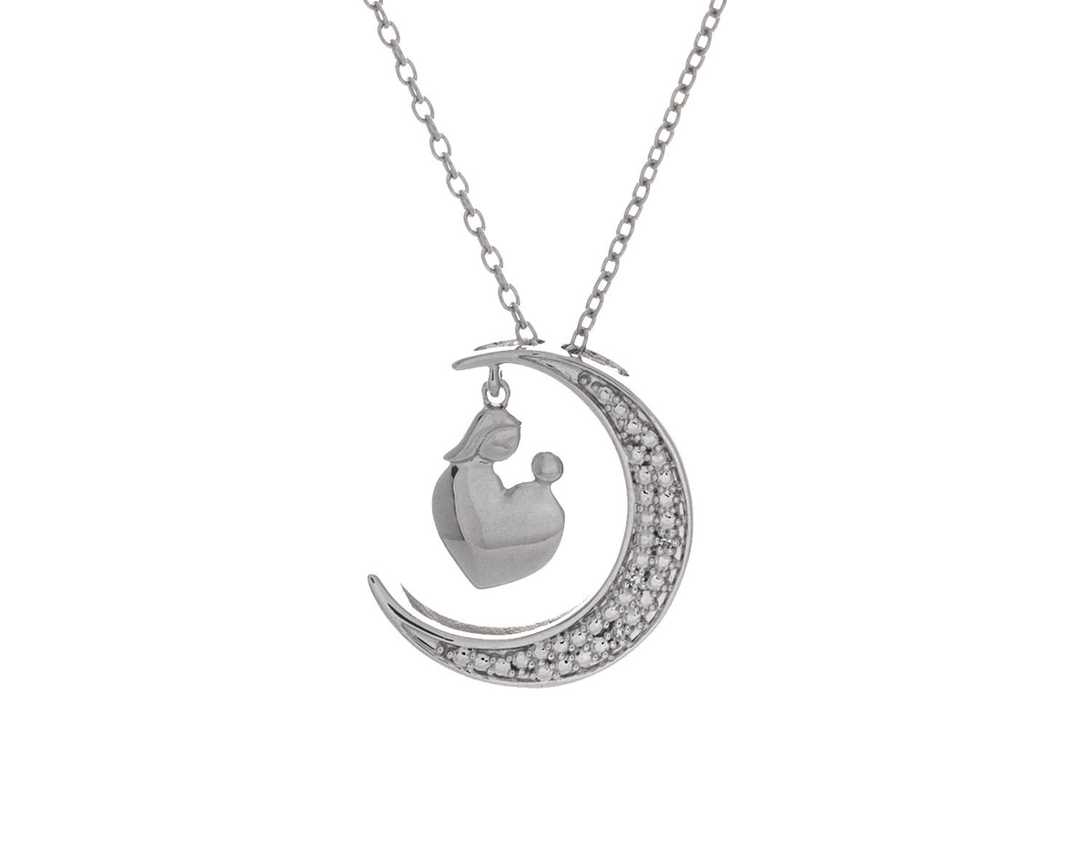 .01ct. t.w. Diamond Mom and Child Moon-Heart Pendant in Sterling Silver