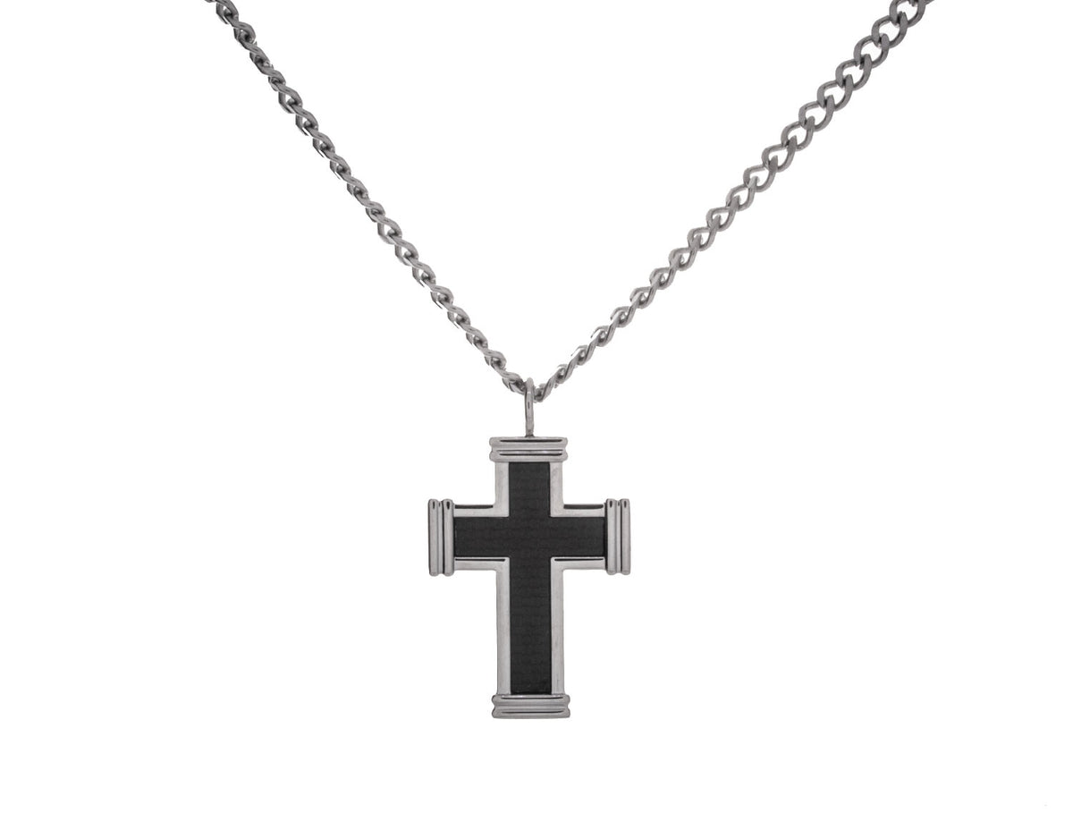 22" Stainless Steel and Carbon Fiber Cross Pendant
