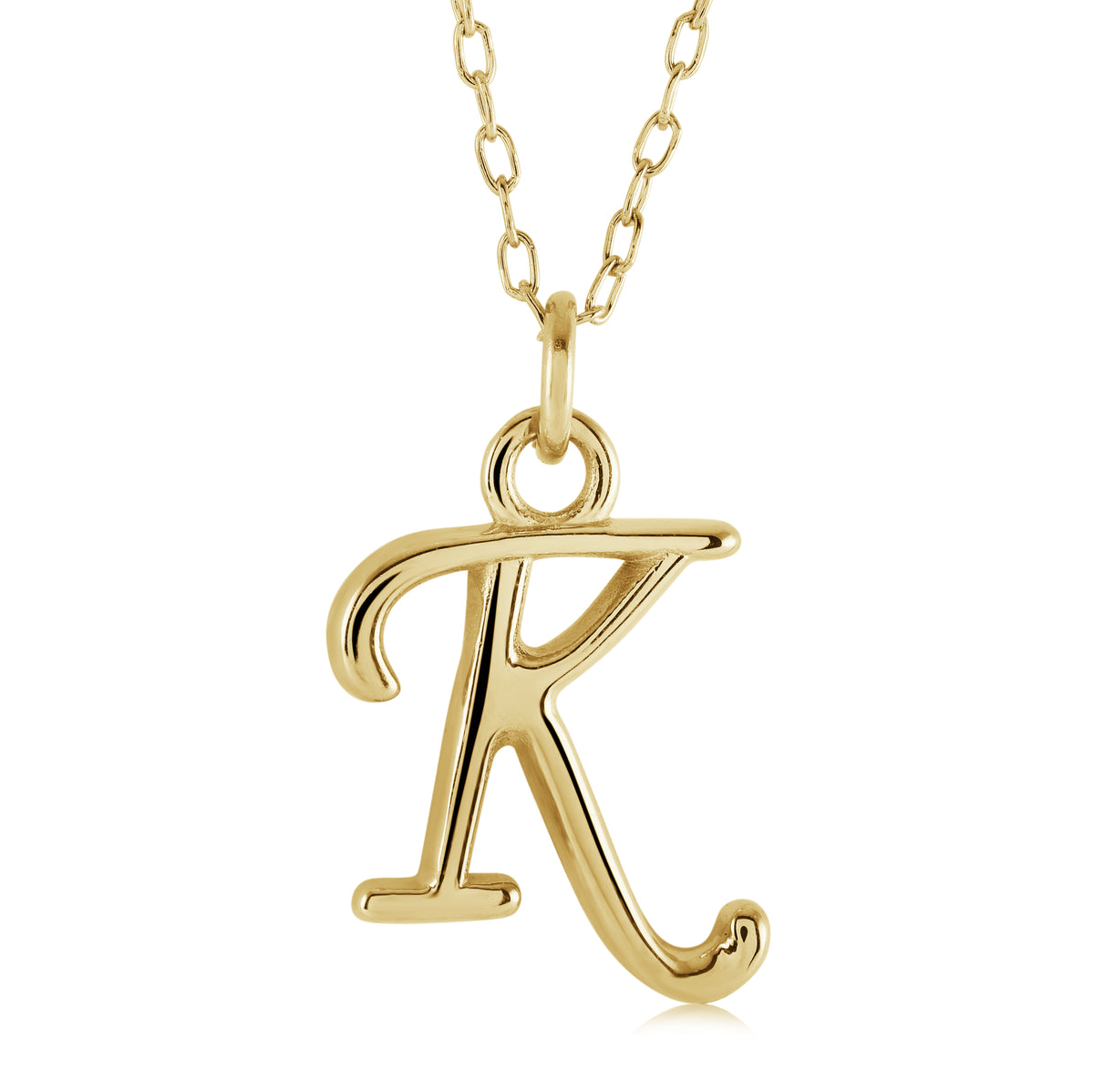 18" Gold Ion-Plated Stainless Steel Cursive Initial "K" Pendant