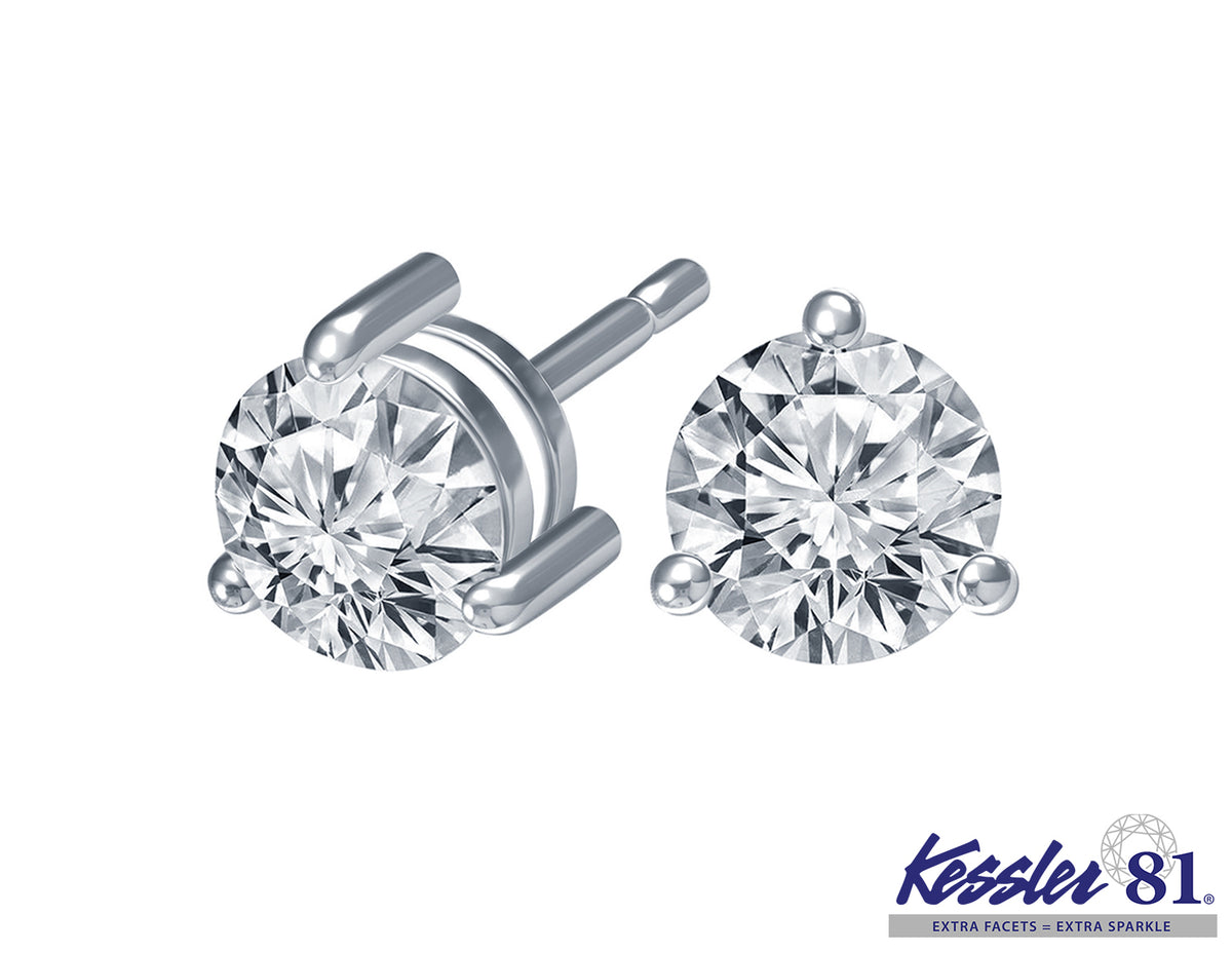 1/2ct. t.w. Kessler 81 Round Diamond Stud Earrings in 14K White Gold