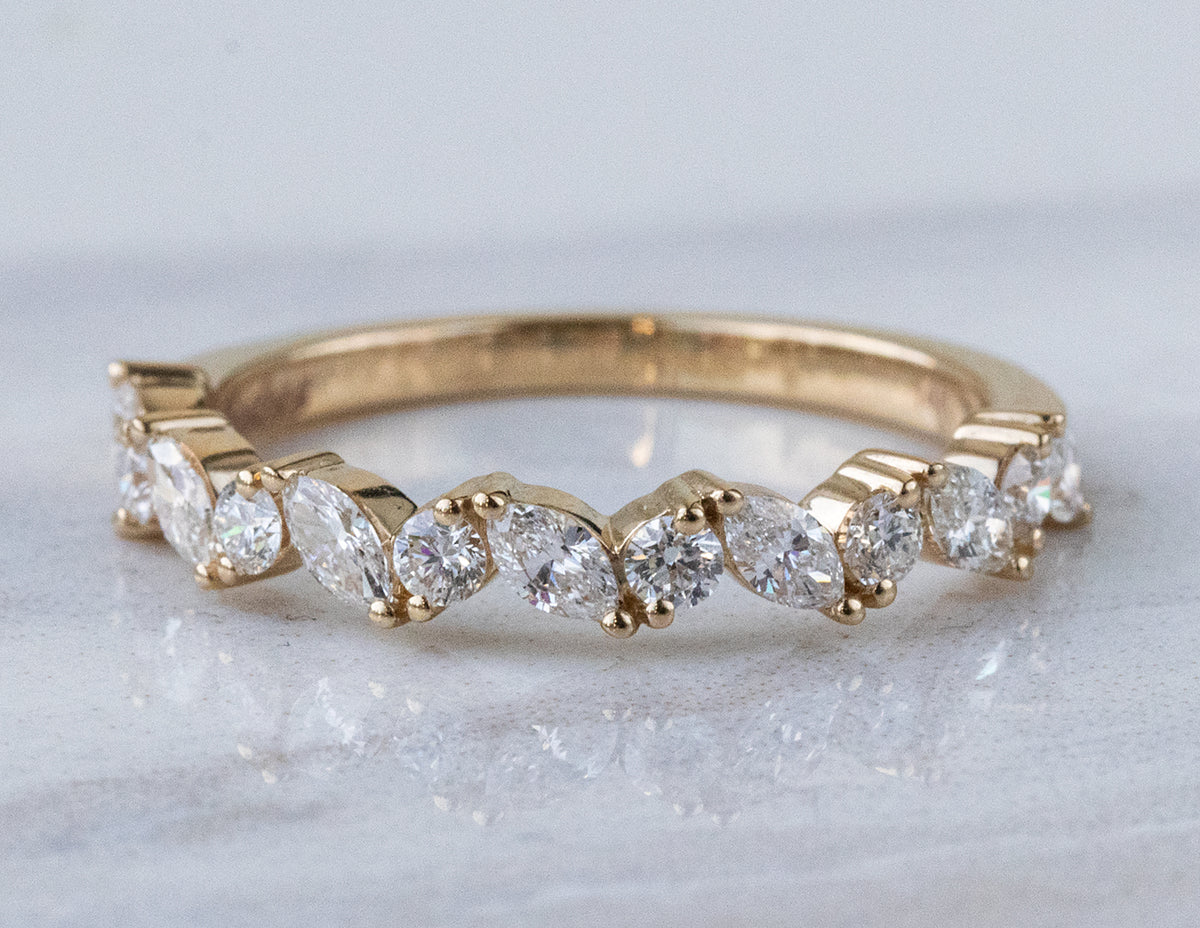 5/8ct. t.w. Marquise and Round Cut Diamond Anniversary Ring in 14K Yellow Gold