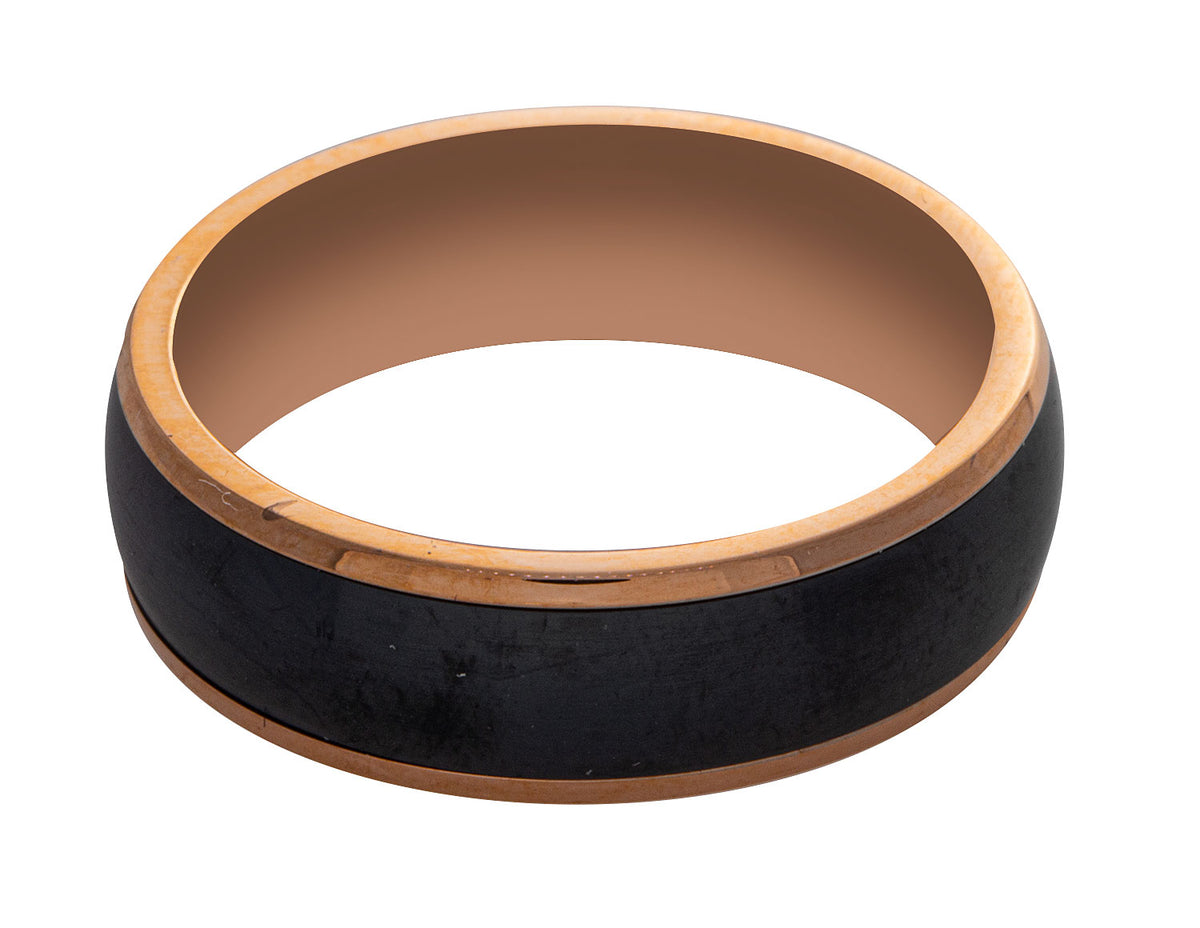 7mm Men's Wedding Band in 14K Rose Gold and Black Zirconium