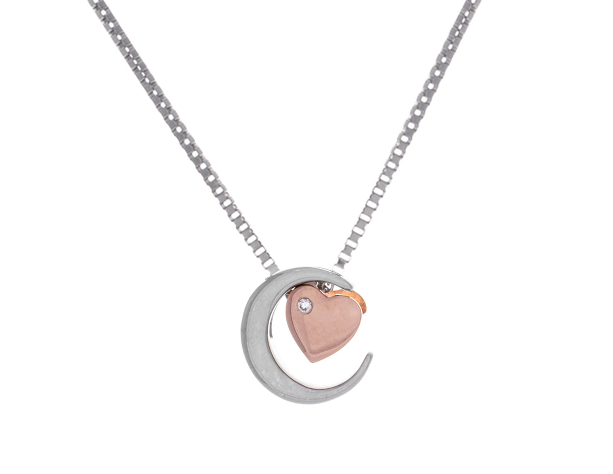 .01ct. t.w. Diamond 'Love U to the moon & back' Pendant in Sterling Silver & 10K Rose Gold