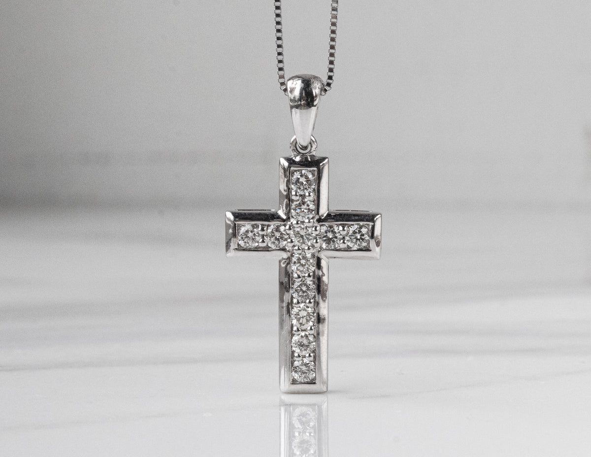 3/4ct. t.w. Diamond Cross Pendant in 14K White Gold
