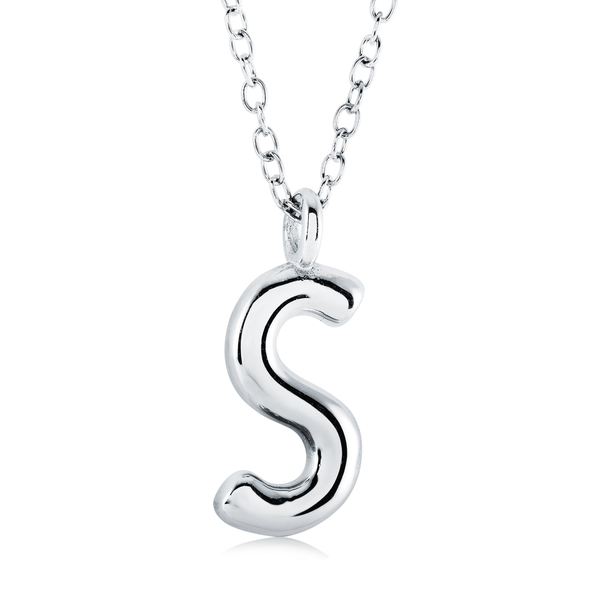 18" Stainless Steel Bubble Initial "S" Pendant