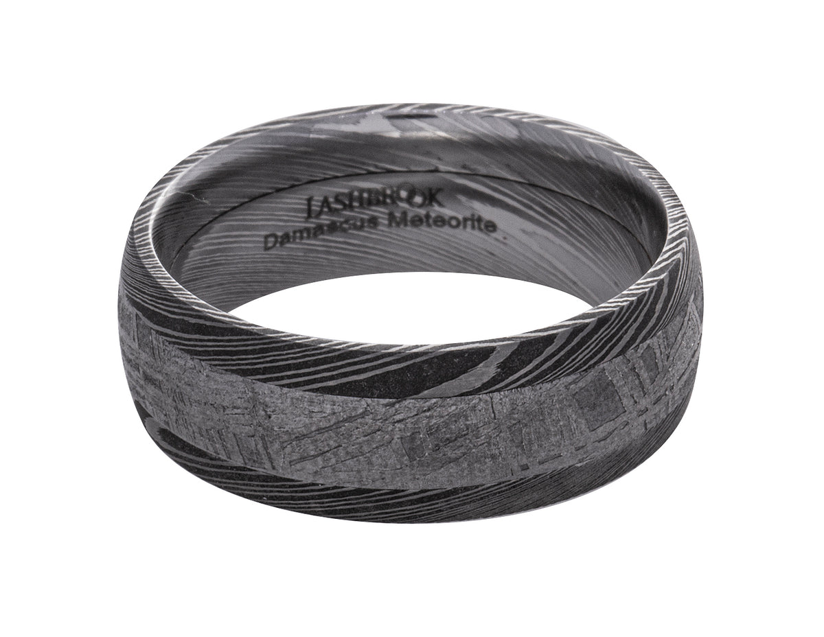 Damascus Steel Wedding Band with Meteorite Inlay