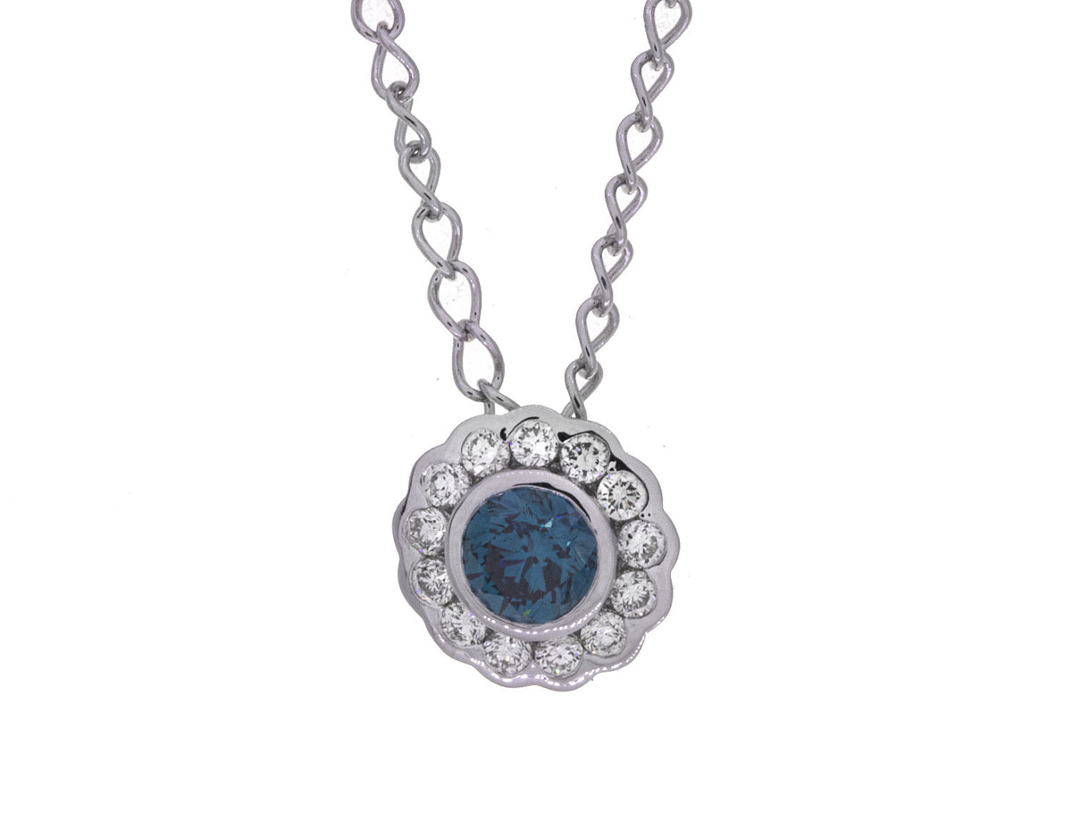5/8ct. t.w. Blue and White Diamond Flower Pendant in 14K White Gold