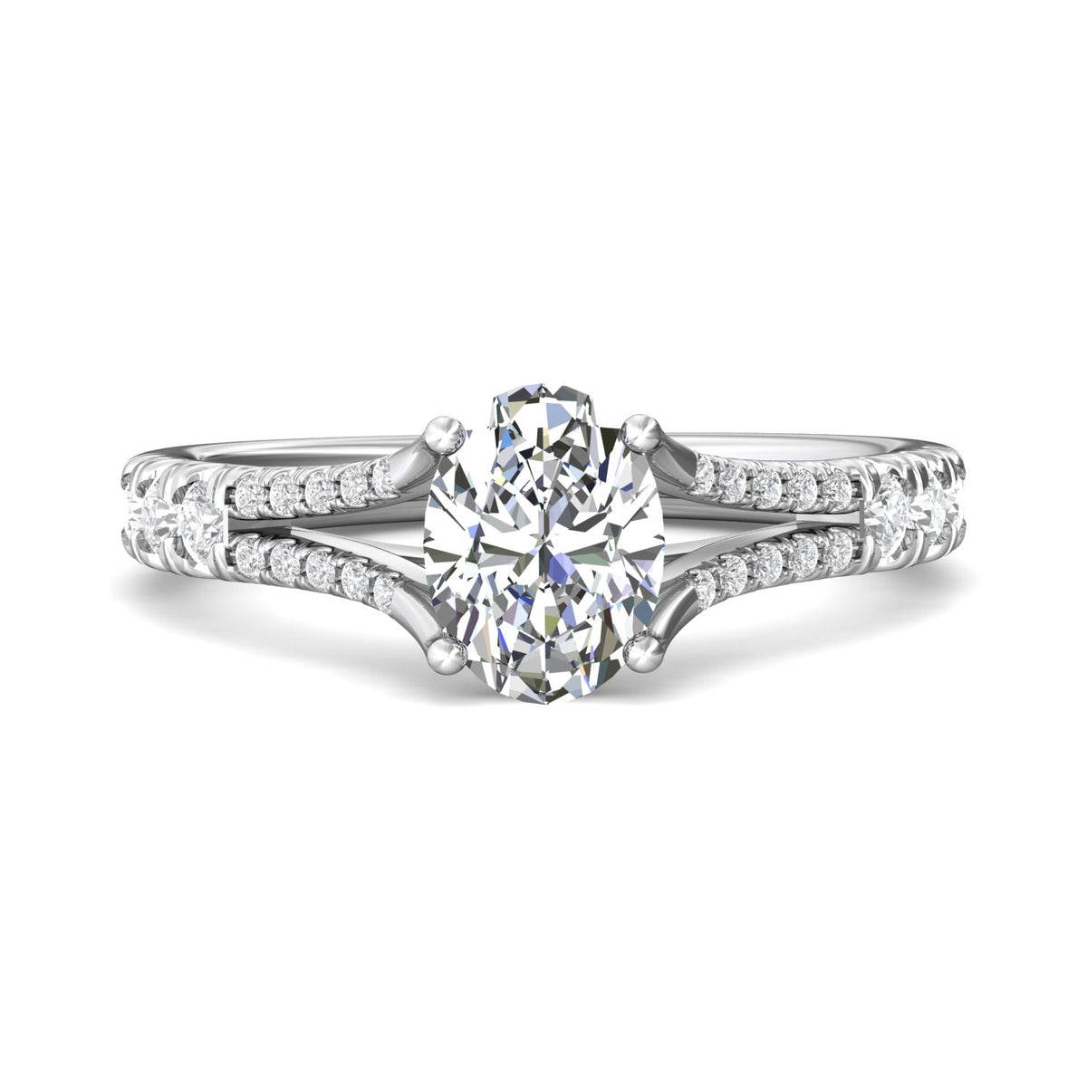 1/3ct. t.w. Oval and Round Cut Diamond Engagement Ring in 14K White Gold