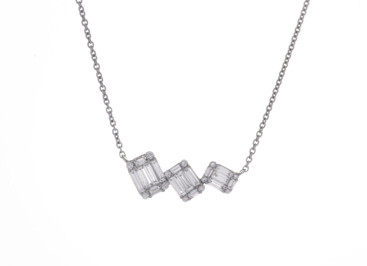 7/8ct. t.w. Baguette and Round Cut Diamond Cluster Pendant in 14K White Gold