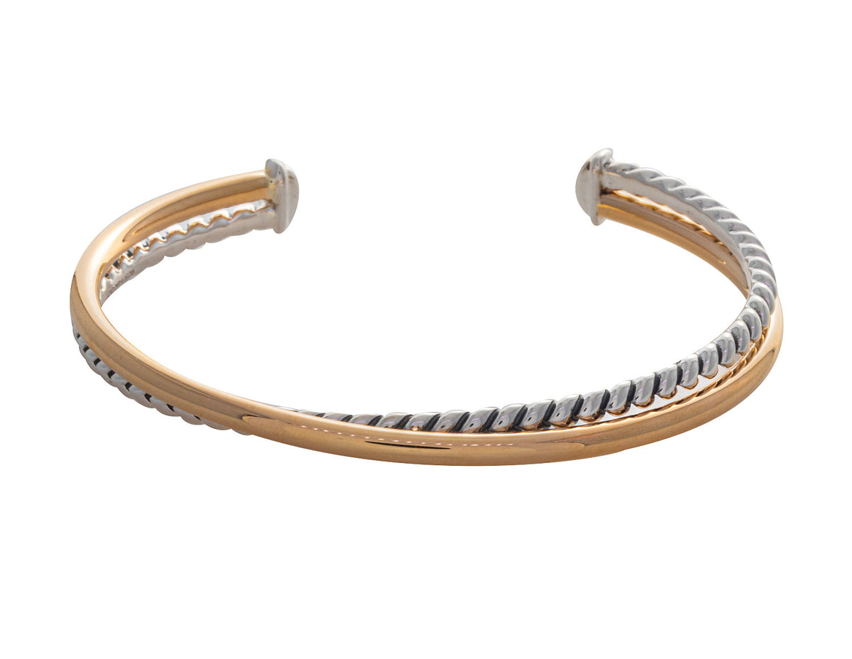 Sterling Silver and 14K Yellow Gold Crossover Bangle Bracelet