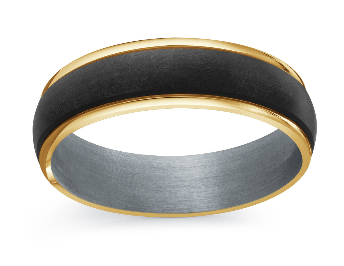 6mm. Comfort Fit Wedding Band in 14K Yellow Gold and Tantalum