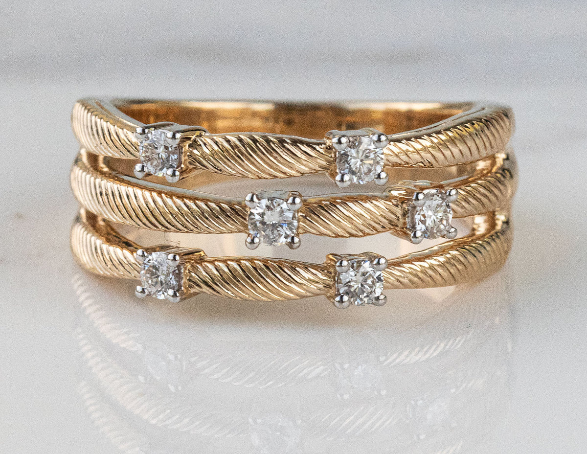 1/4ct. t.w. 3-Row Diamond Fashion Ring in 14K Yellow Gold