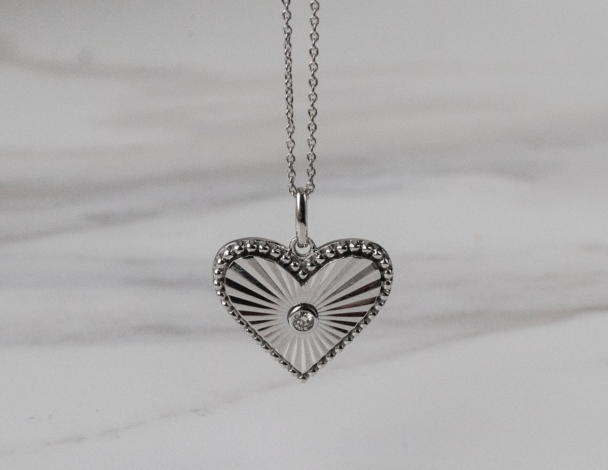 .04ct. Diamond Fluted Heart Pendant in Sterling Silver