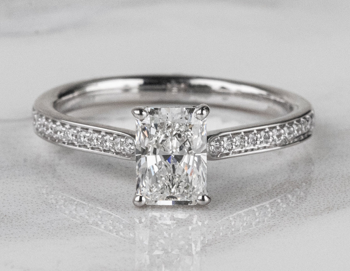 1 1/5ct. t.w. Radiant Cut Newborn Lab Created Diamond Engagement Ring in 14K White Gold