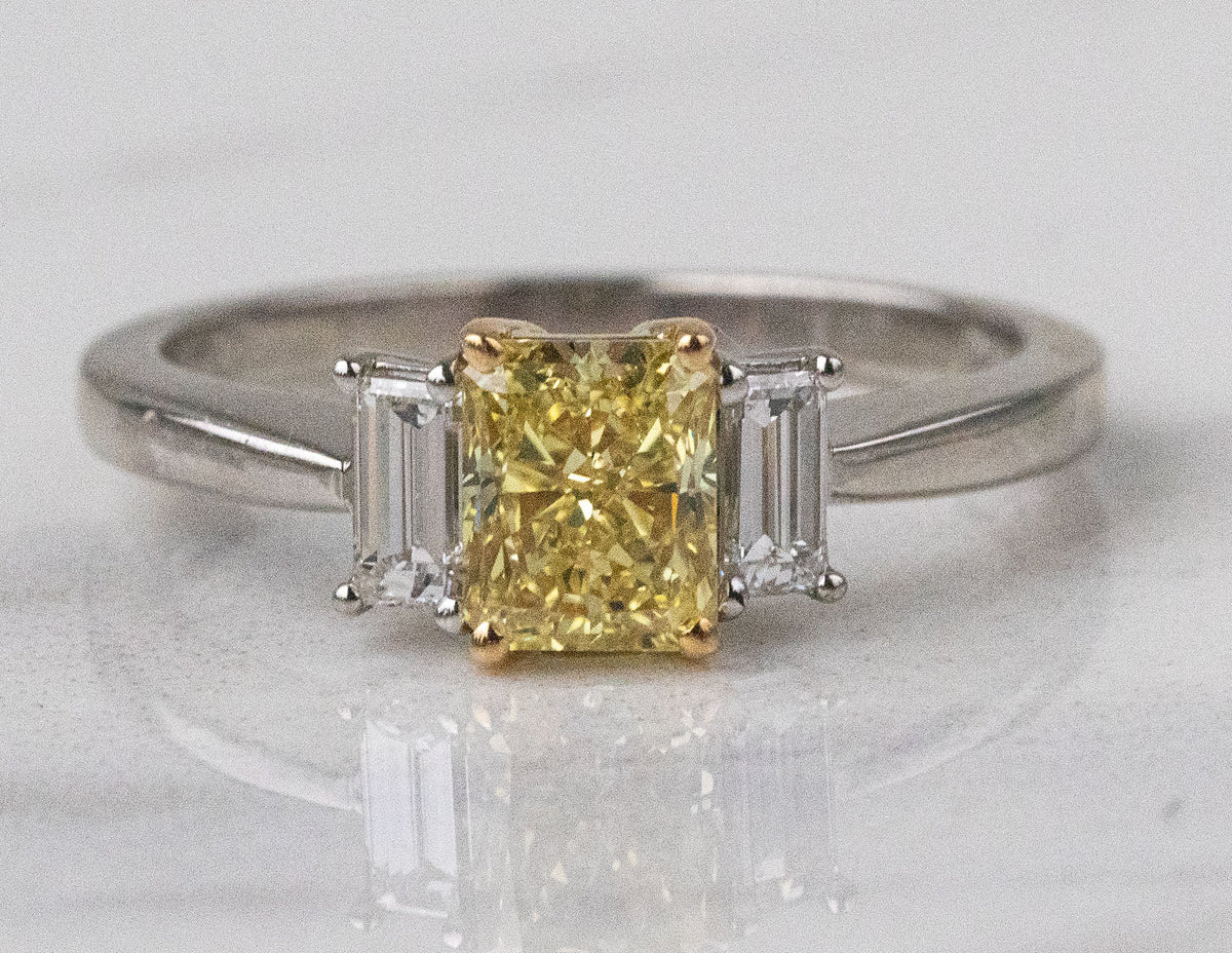 1 1/3ct. t.w. Fancy Yellow Radiant Cut Diamond Engagement Ring in Platinum and 18K Yellow Gold