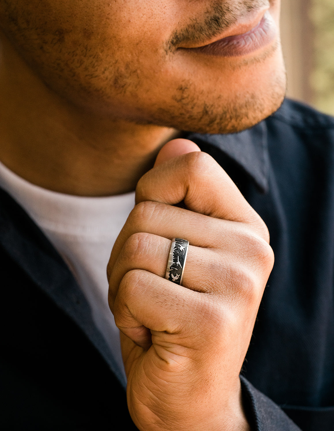 Cobalt Chrome Duck Hunt Wedding Ring