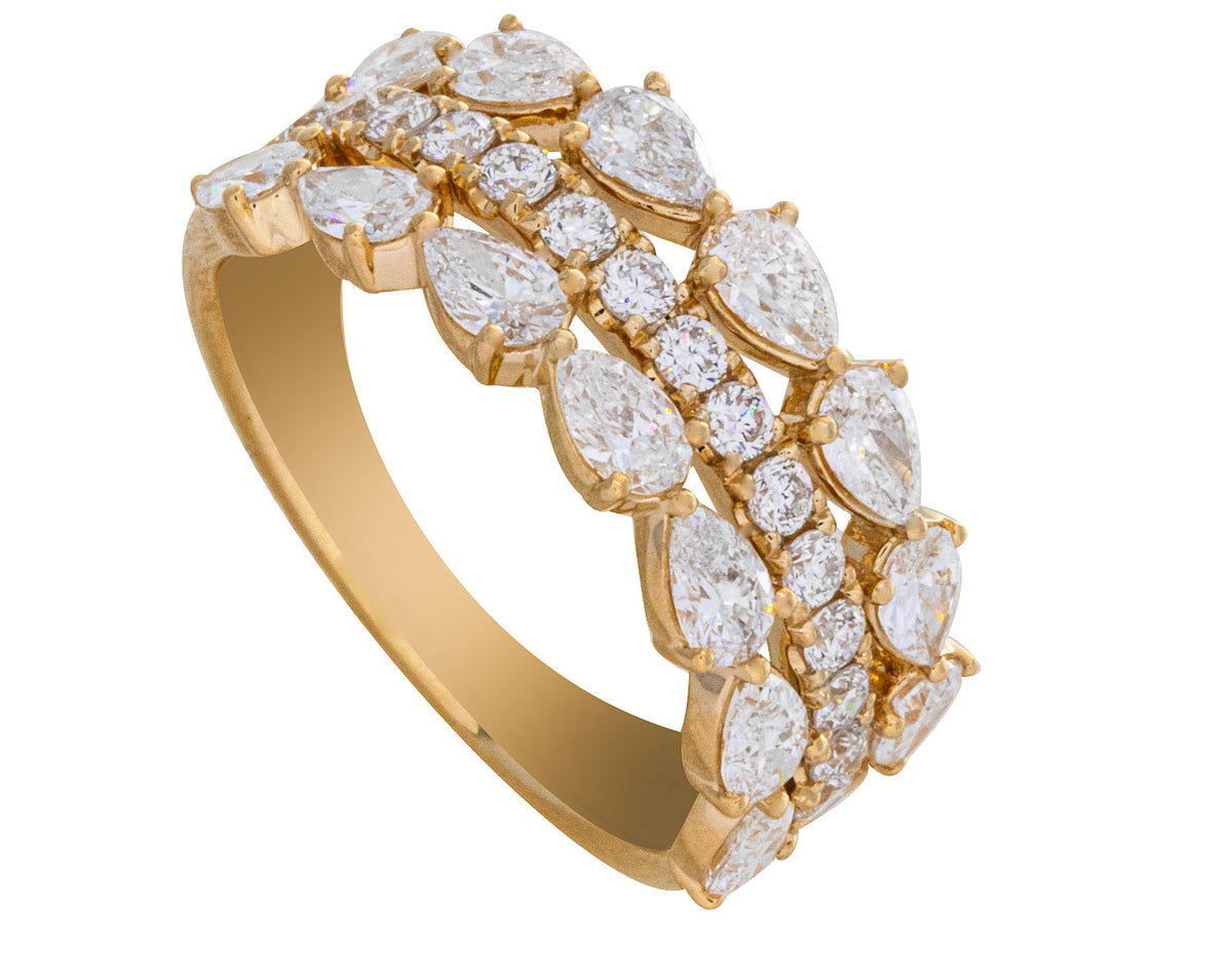 1 3/4ct. t.w. Round and Pear Cut Diamond Fashion Ring in 14K Yellow Gold
