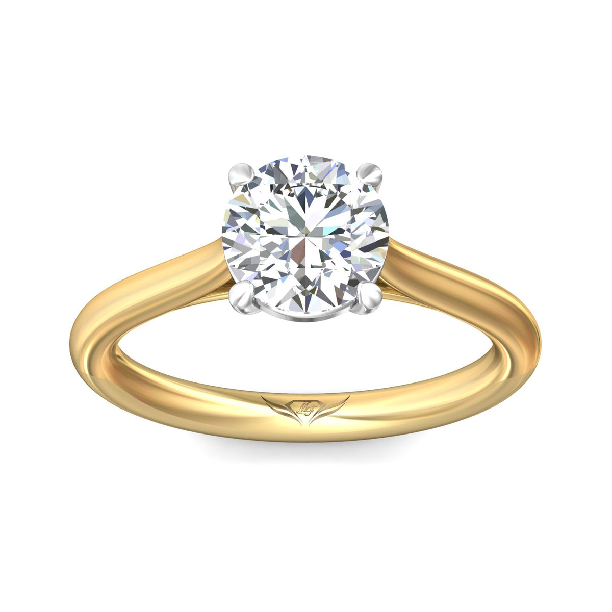2mm Solitaire Engagement Ring in 14K Yellow and White Gold