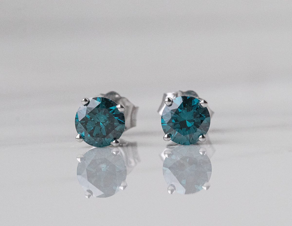 1ct. t.w. Blue Diamond Stud Earrings in 14K White Gold
