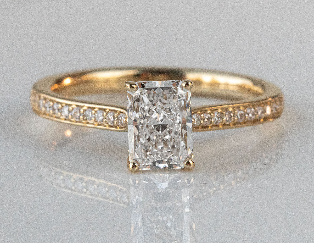 1 1/5ct. t.w. Radiant Cut Newborn Lab Created Diamond Engagement Ring in 14K Yellow Gold