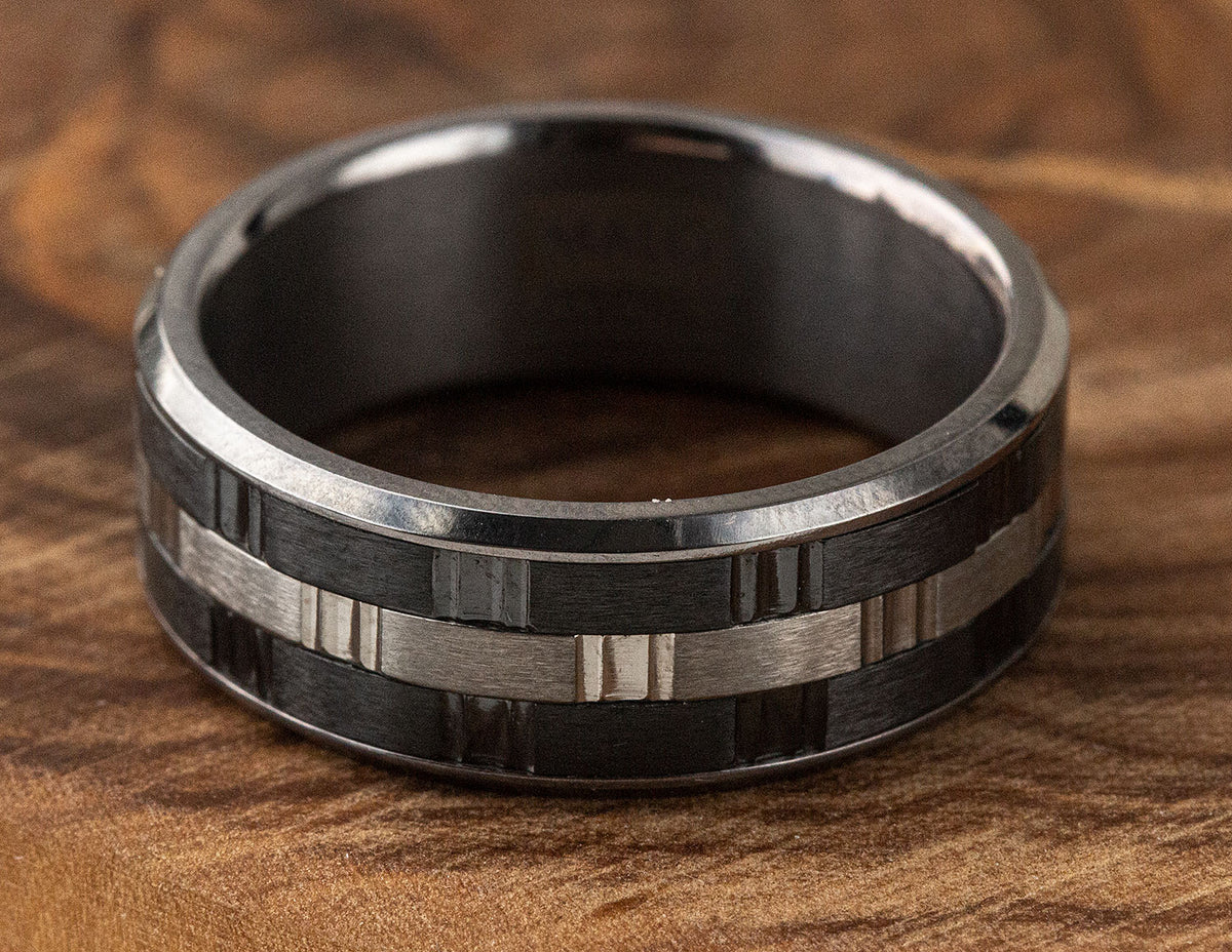 8mm Men's Wedding Band in Grey Tantalum and Black Titanium