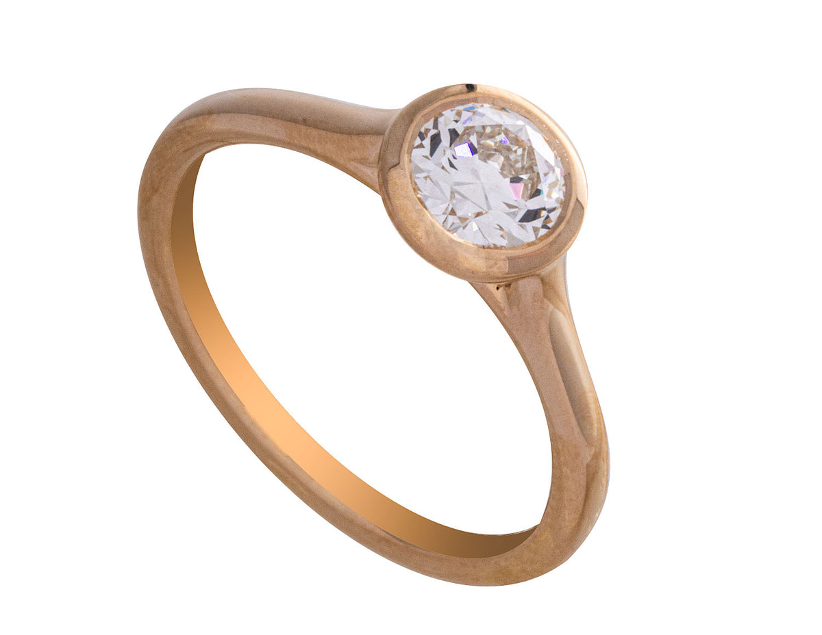 3/4ct. Round Cut Newborn Lab Created Diamond Bezel Engagement Ring in 14K Yellow Gold