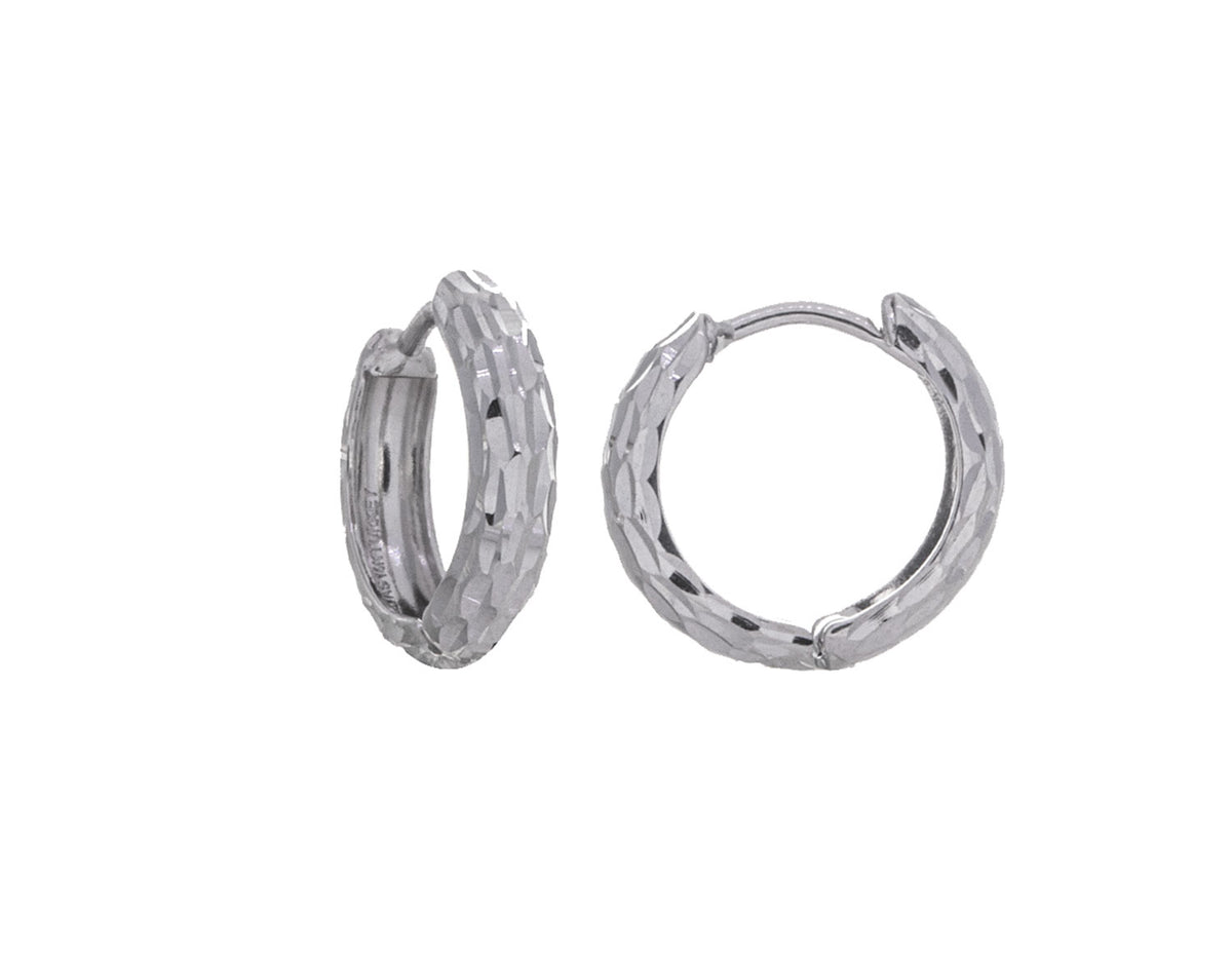 Diamond Cut Front Hoop Earrings in 14K White Gold