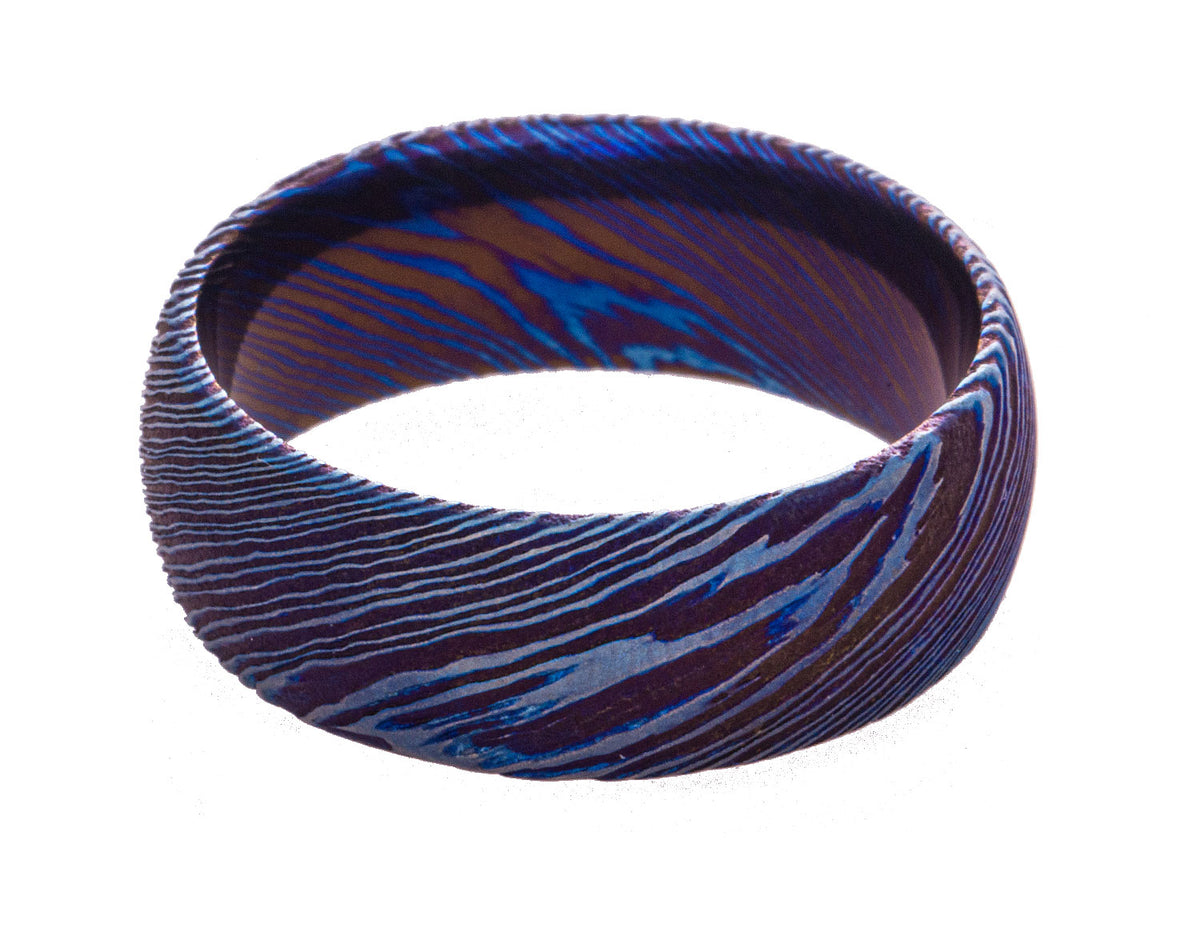 8mm Titanium and Damascus Steel Comfort Fit Men's Wedding Band
