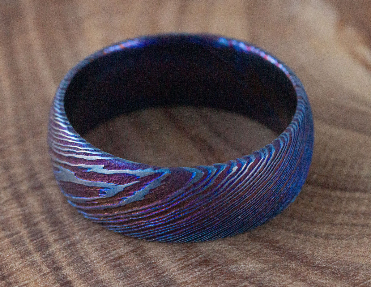 8mm Titanium and Damascus Steel Comfort Fit Men's Wedding Band