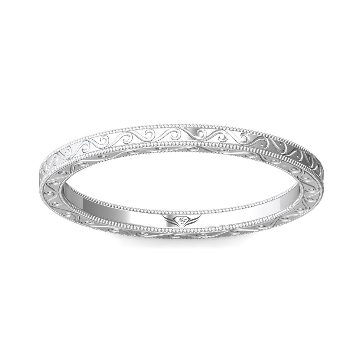 Plain Carved Wedding Band in 14K White Gold