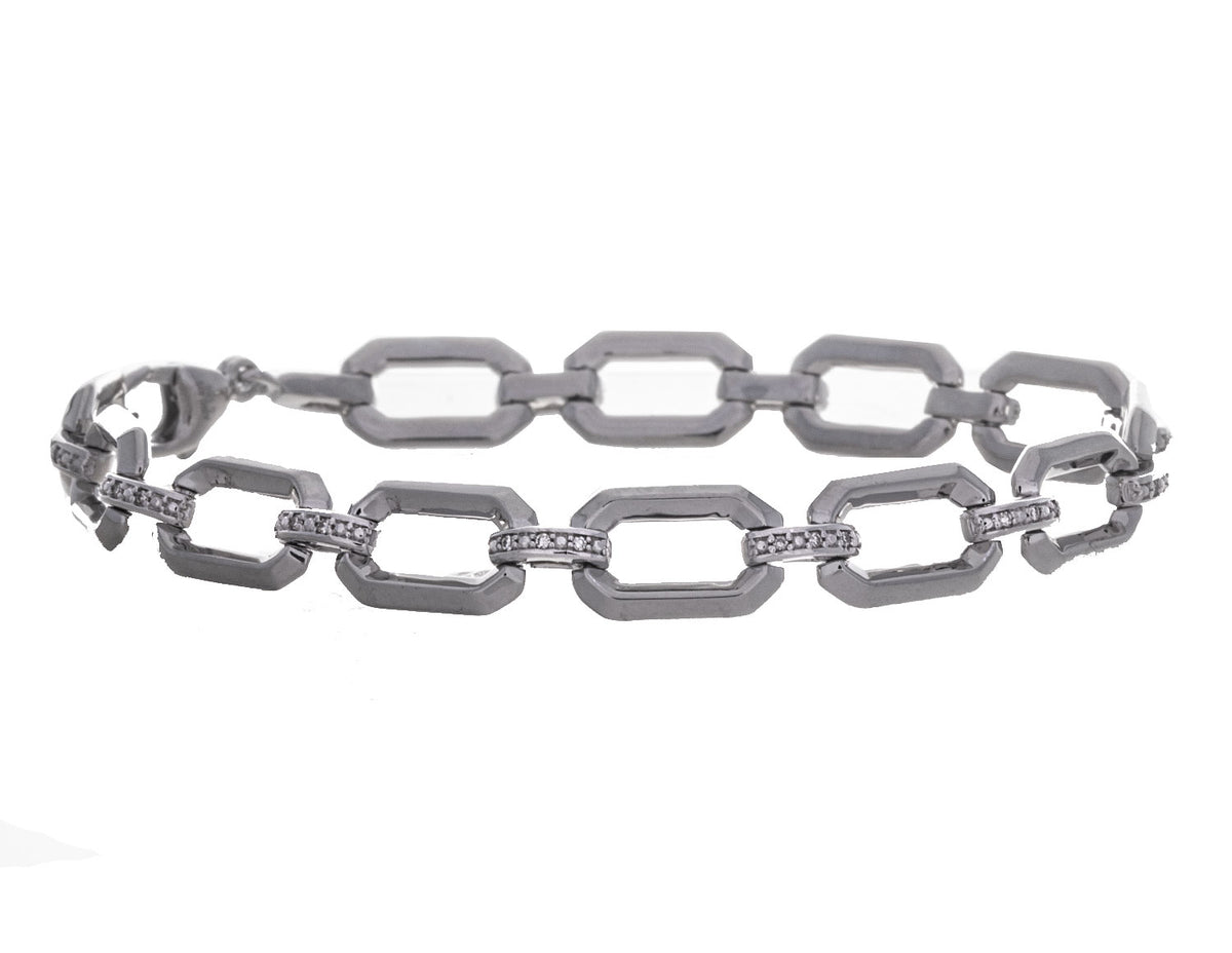1/10ct. t.w. Rectangle Link Diamond Bracelet in Sterling Silver