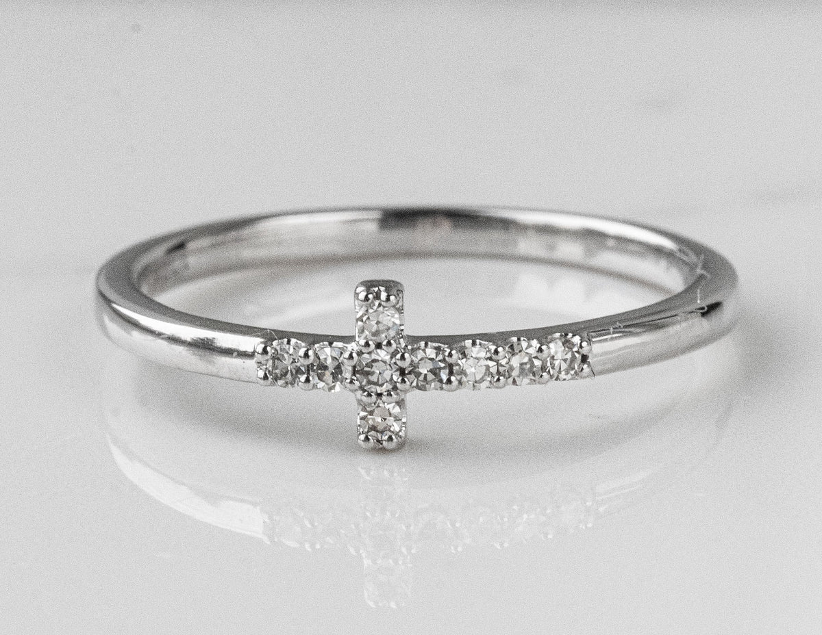 1/10ct. t.w. Diamond Cross Promise Ring in 10K White Gold