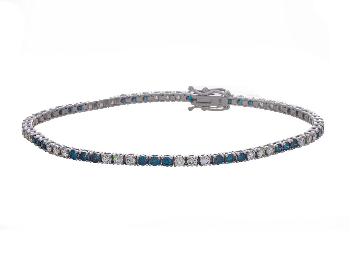 3ct. t.w. Blue and White Diamond Bracelet in 14K White Gold