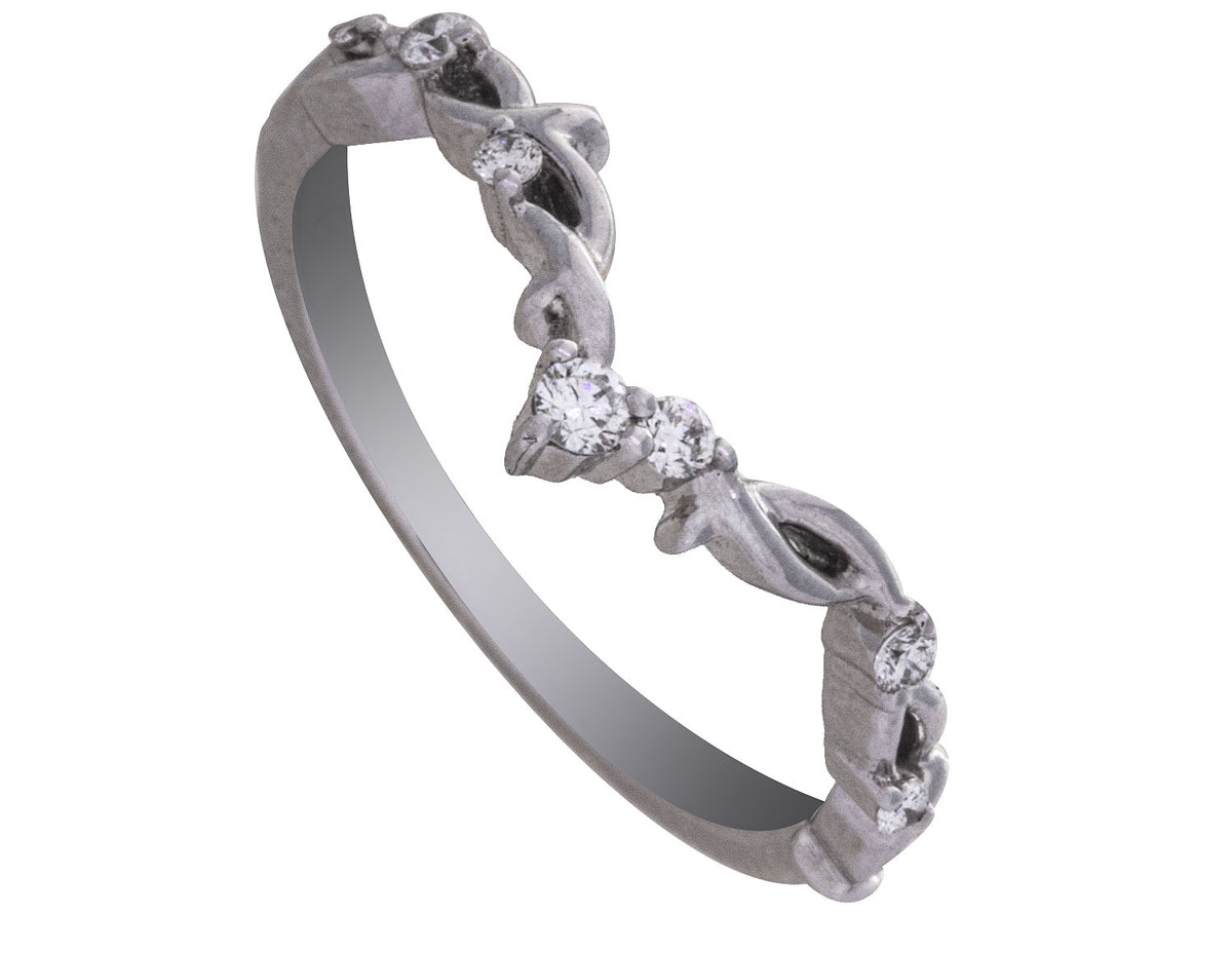 1/8ct. t.w. Vintage Chevron Diamond Wedding Ring in 14K White Gold