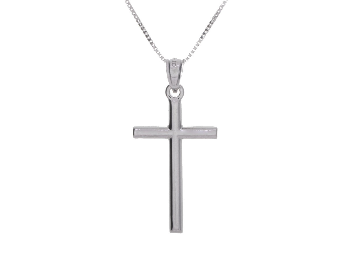 Small Polished 3D Cross Pendant in 14K White Gold