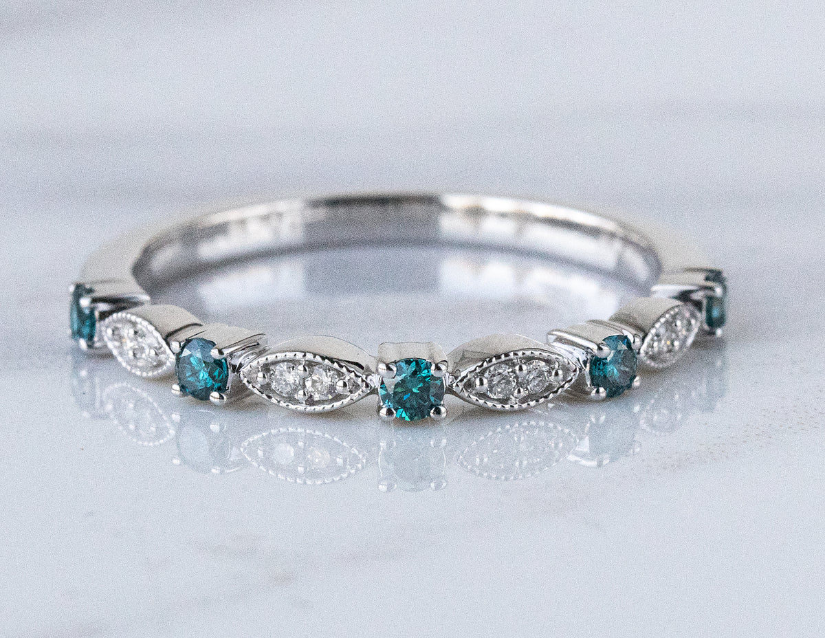 1/5ct. t.w. Round Cut Irradiated Blue Diamond Fashion Ring in 14K White Gold