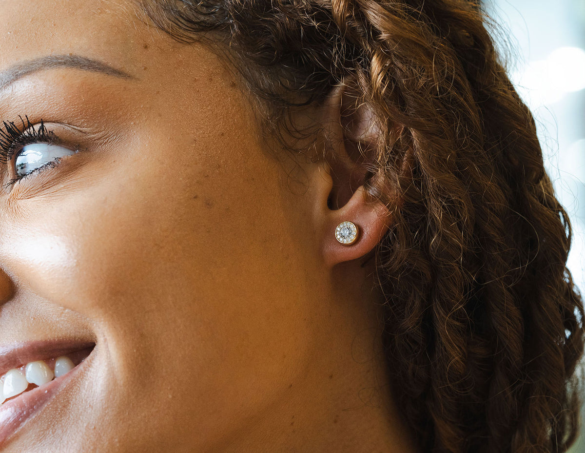 5/8ct. t.w. Newborn Lab Created Diamond Halo Earrings in 14K Yellow Gold
