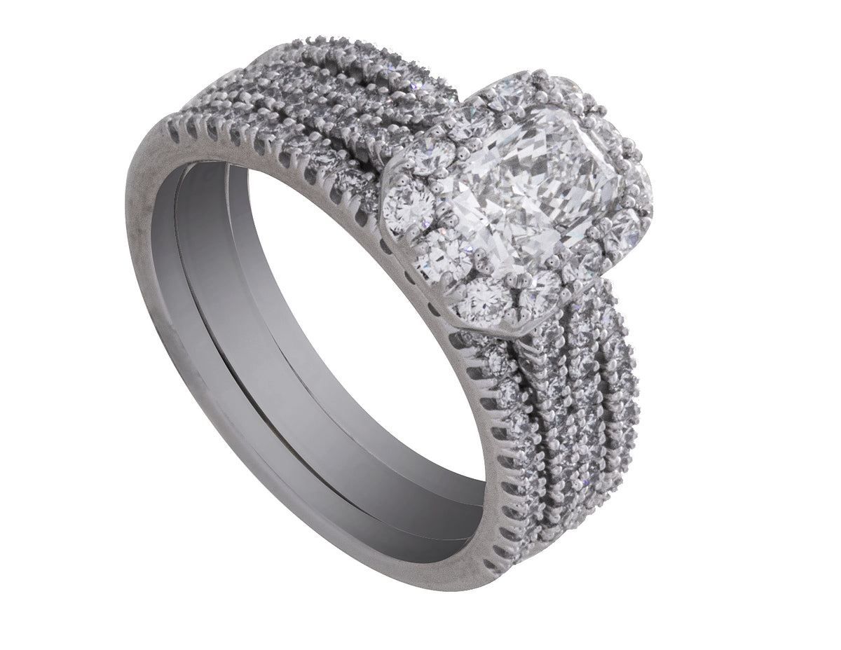 2ct. t.w. Radiant Cut Newborn Lab Created Diamond Engagement Ring and Wedding Bands Set in 14K White Gold