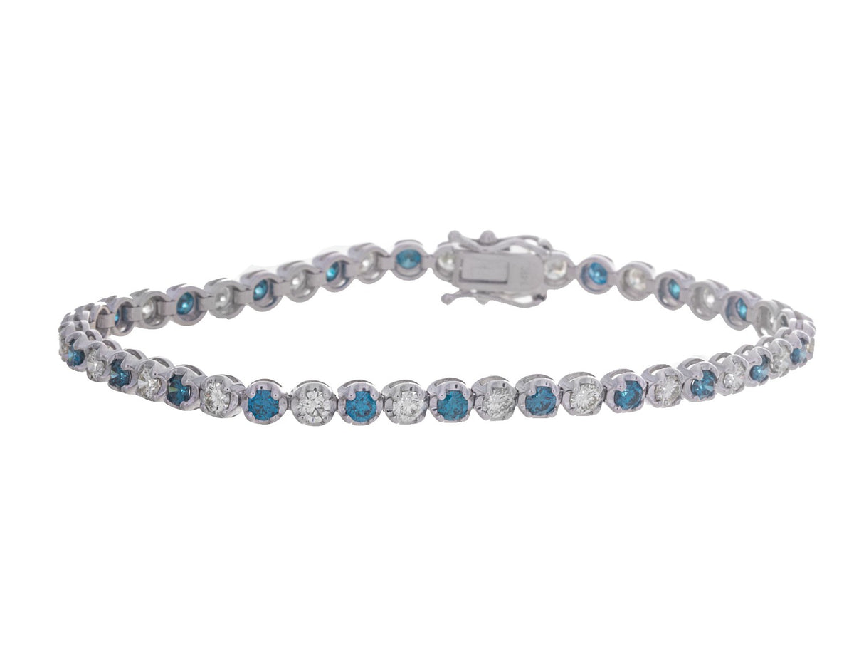 3 1/2ct. t.w. Blue and White Diamond Bracelet in 14K White Gold