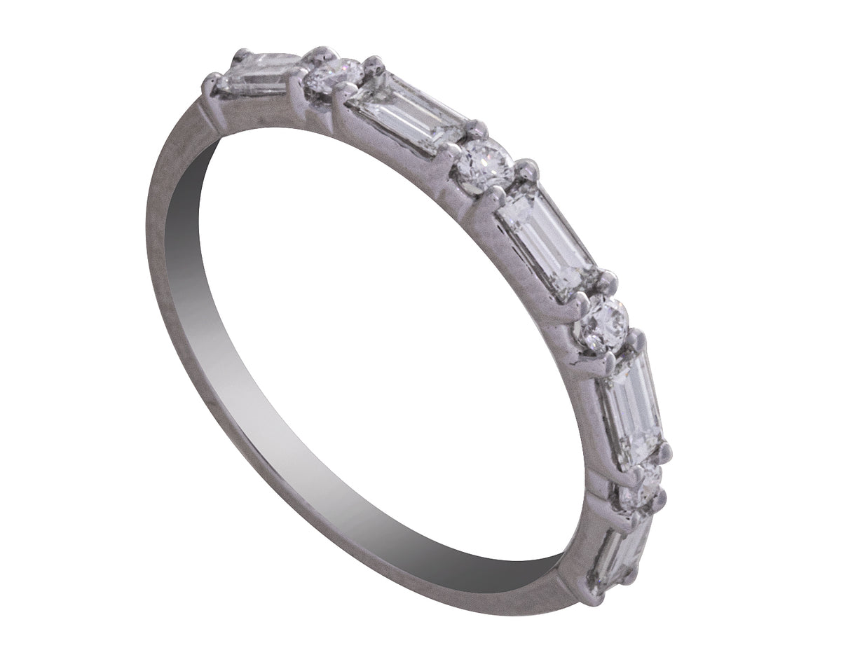 1/2ct. t.w. Baguette and Round Cut Diamond Anniversary Ring in 14K White Gold