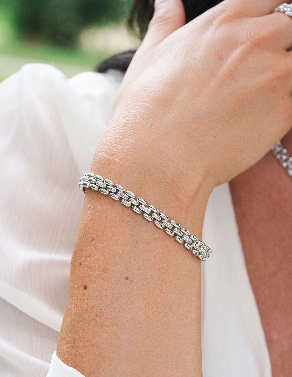 1/7ct. t.w. Diamond Panther Link Bracelet in Sterling Silver