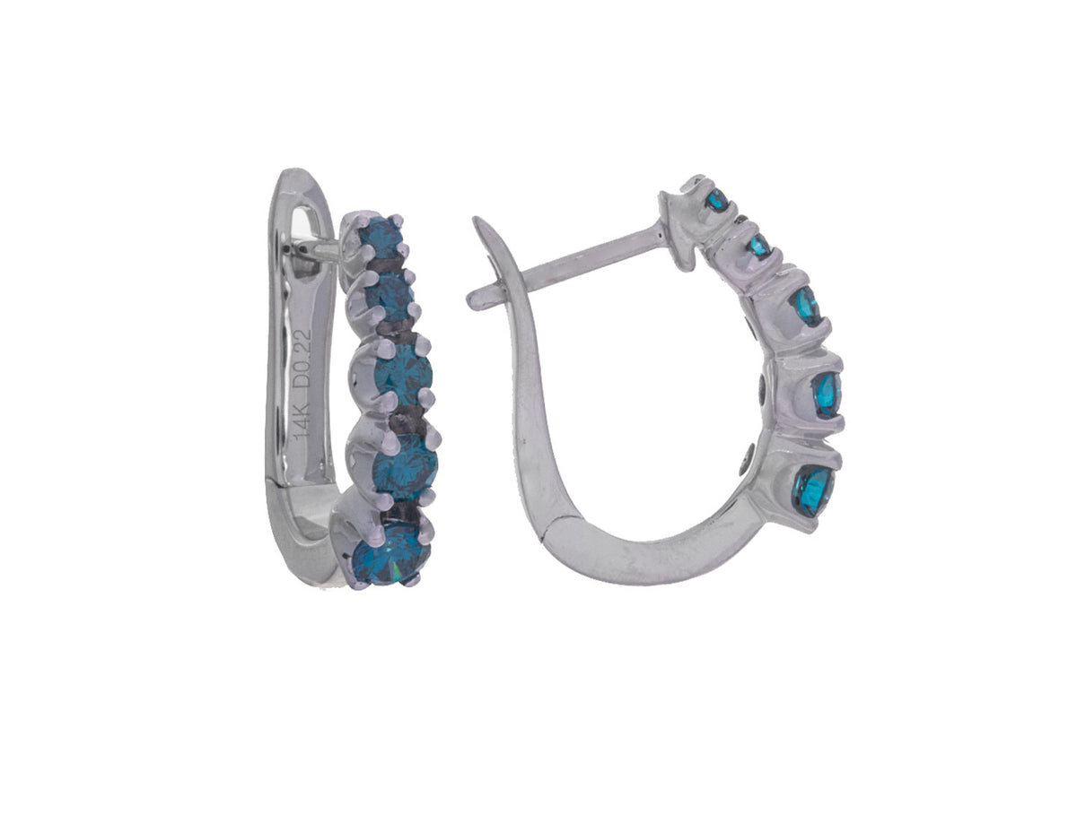2/5ct. t.w. Blue Diamond Hoop Earrings in 14K White Gold