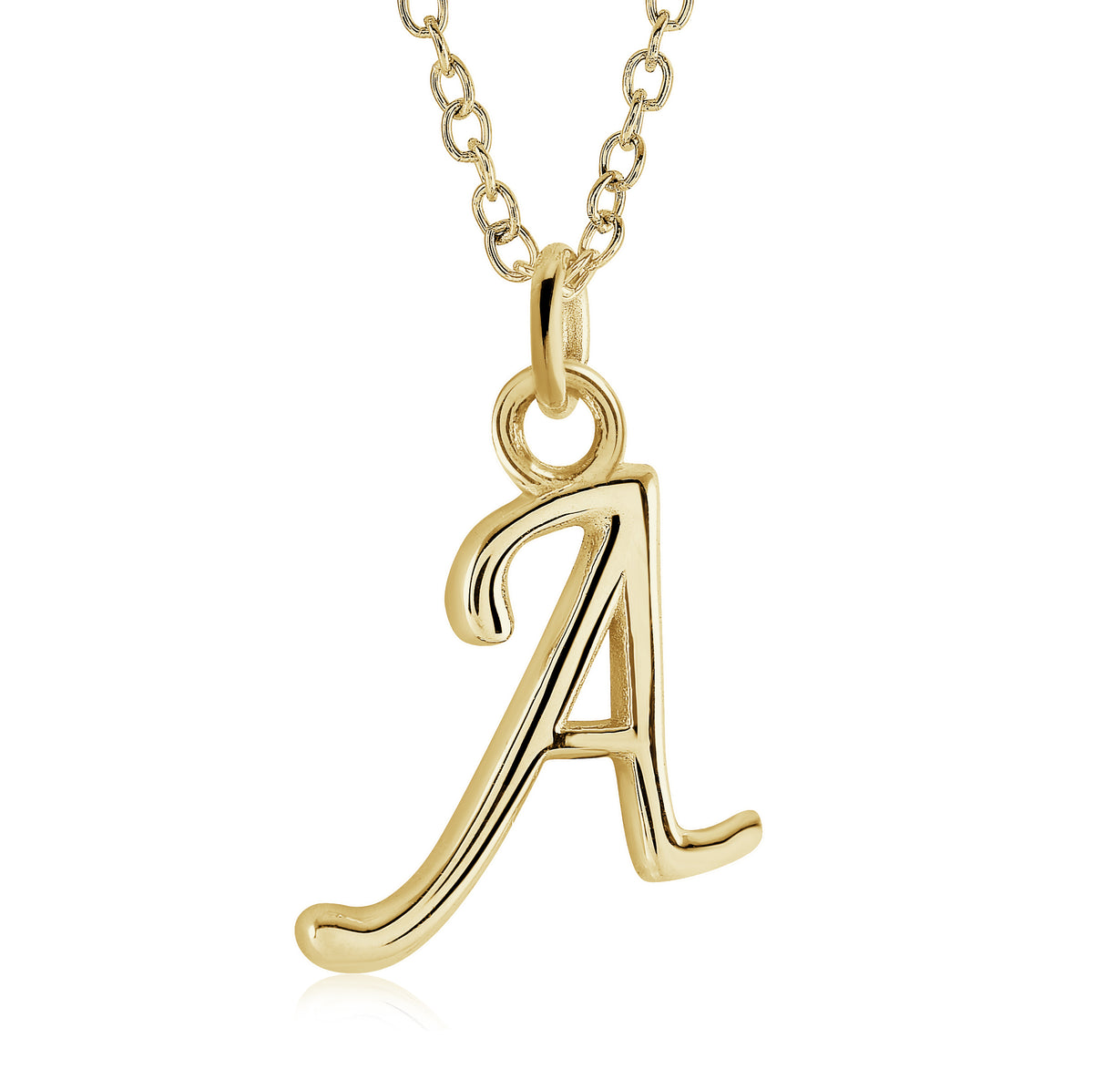 18" Gold Ion-Plated Stainless Steel Cursive Initial "A" Pendant