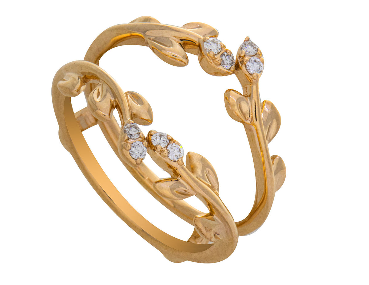 1/10ct. t.w. Leafy Diamond Wedding Guard Ring in 14K Yellow Gold