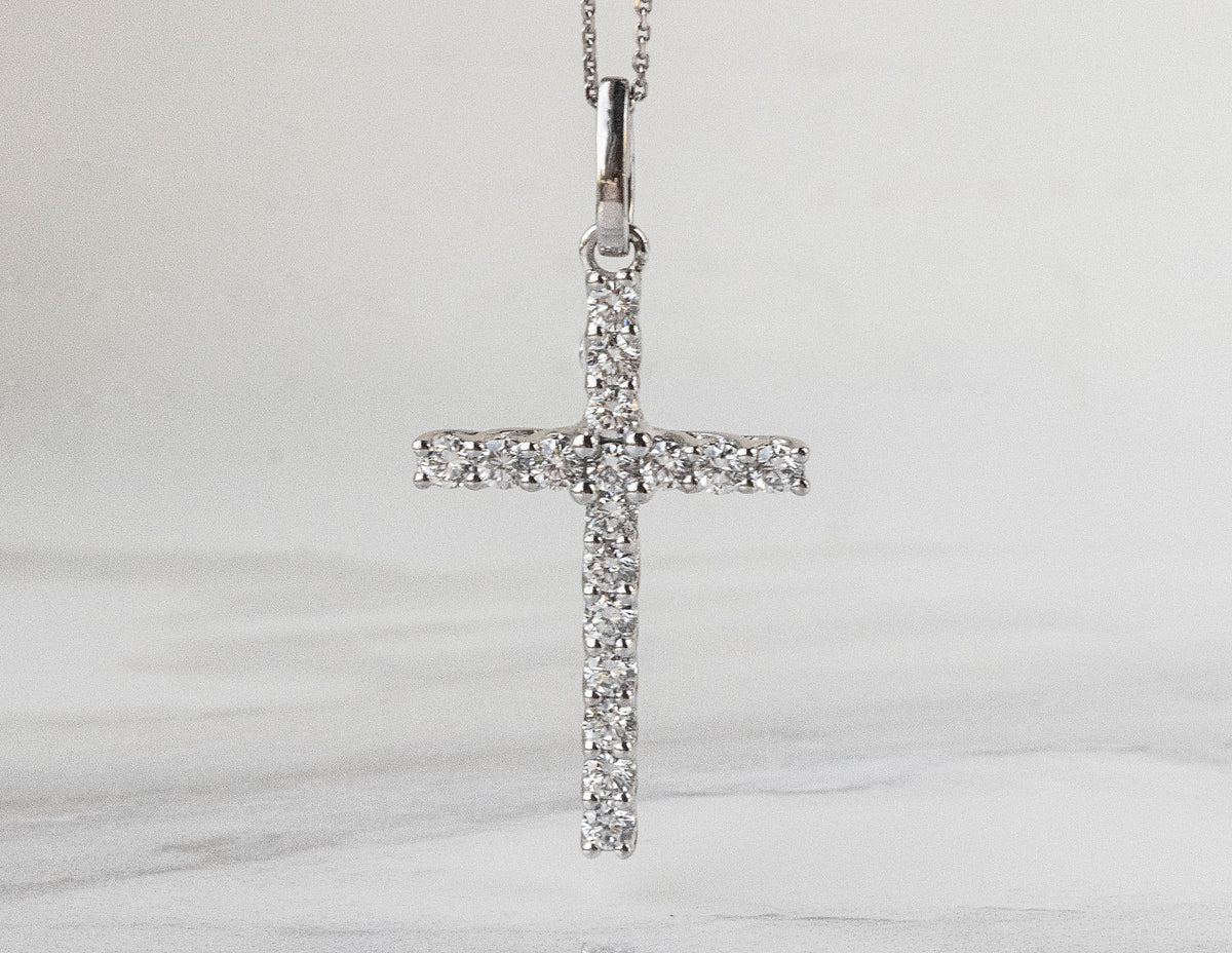 1ct. t.w. Newborn Lab Created Diamond Cross Pendant in 14K White Gold