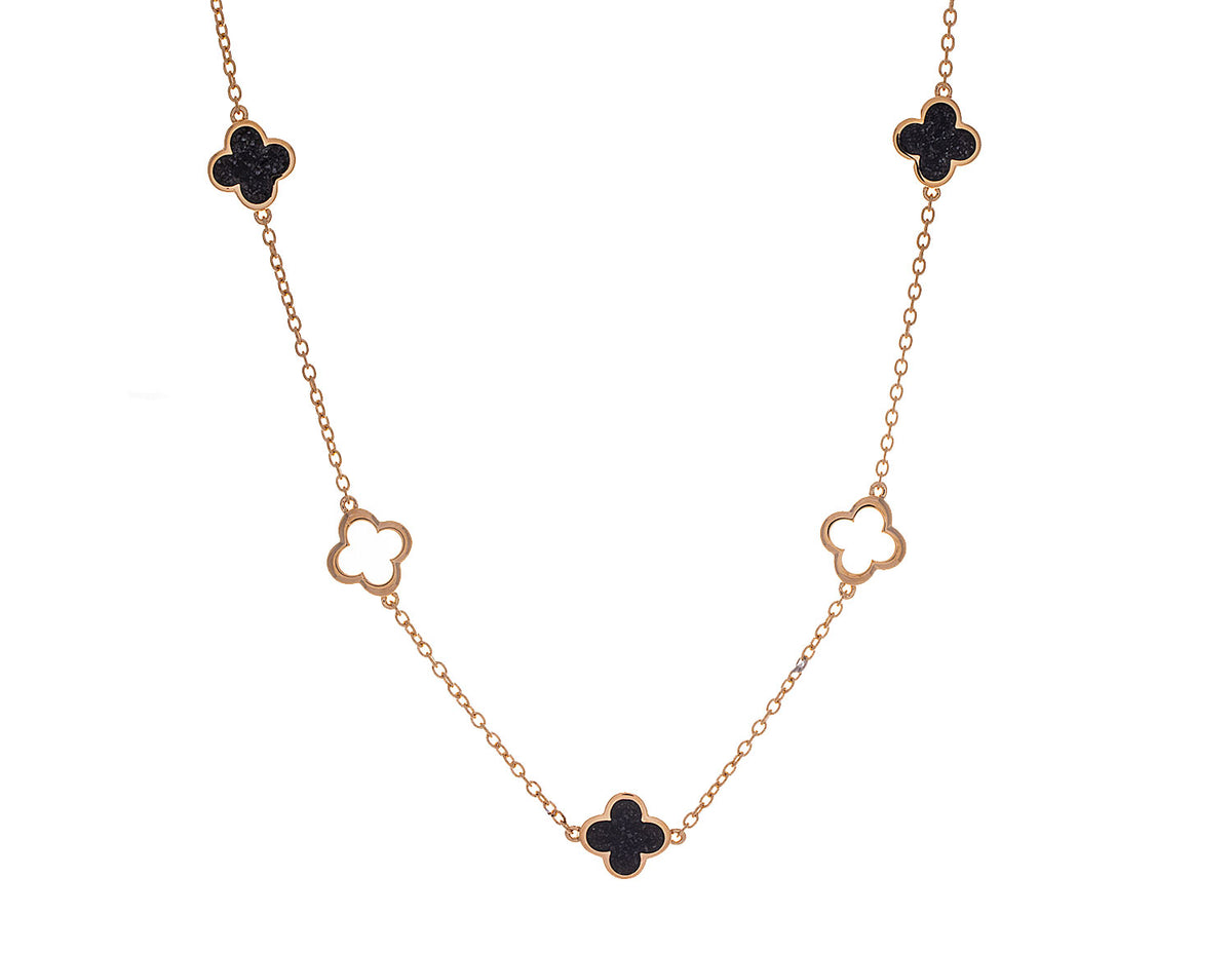 18" Crushed Black and White Diamond Reversible 5-Clover Pendant in Vermeil