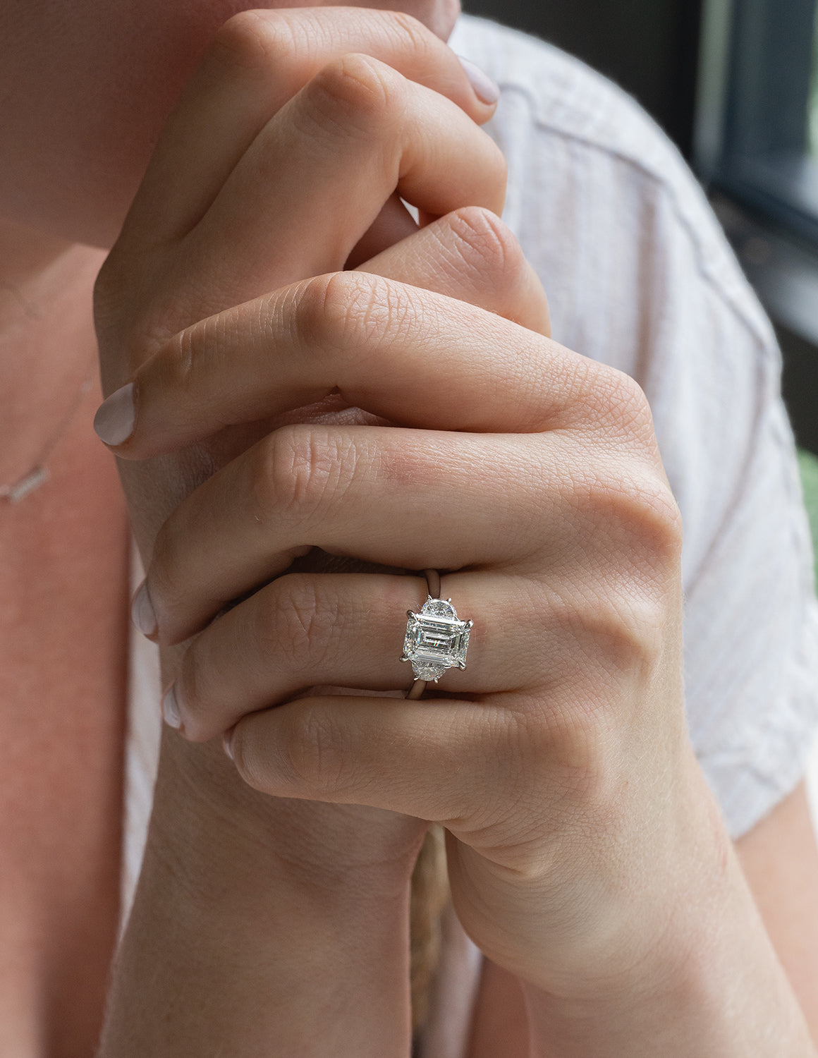3 5/8ct. t.w. Emerald Cut Newborn Lab Created Diamond Engagement Ring in 14K White Gold