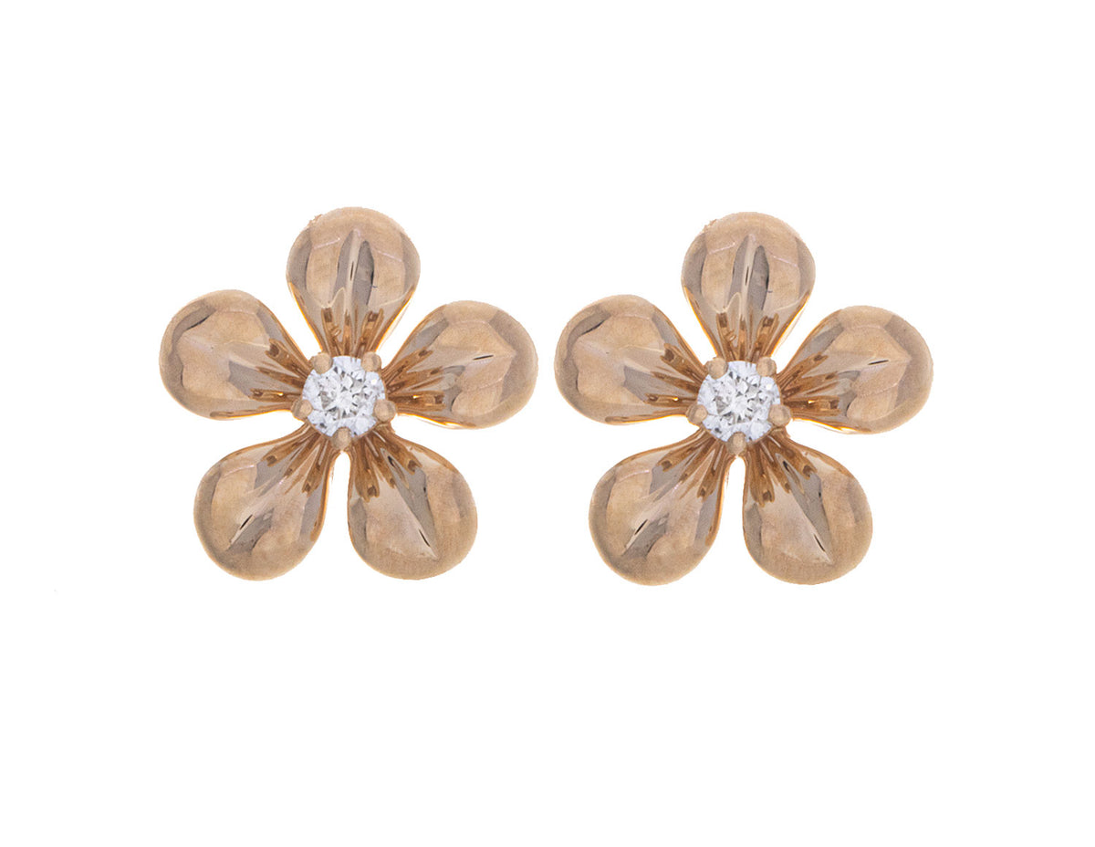 14K Yellow Gold Flower Stud Earrings