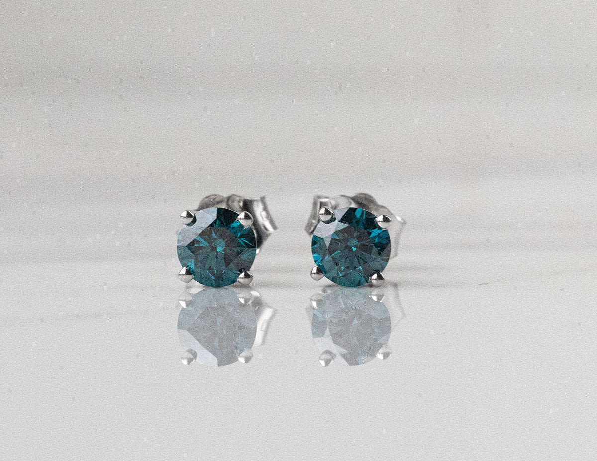 1/2ct. t.w. Blue Diamond Stud Earrings in 14K White Gold